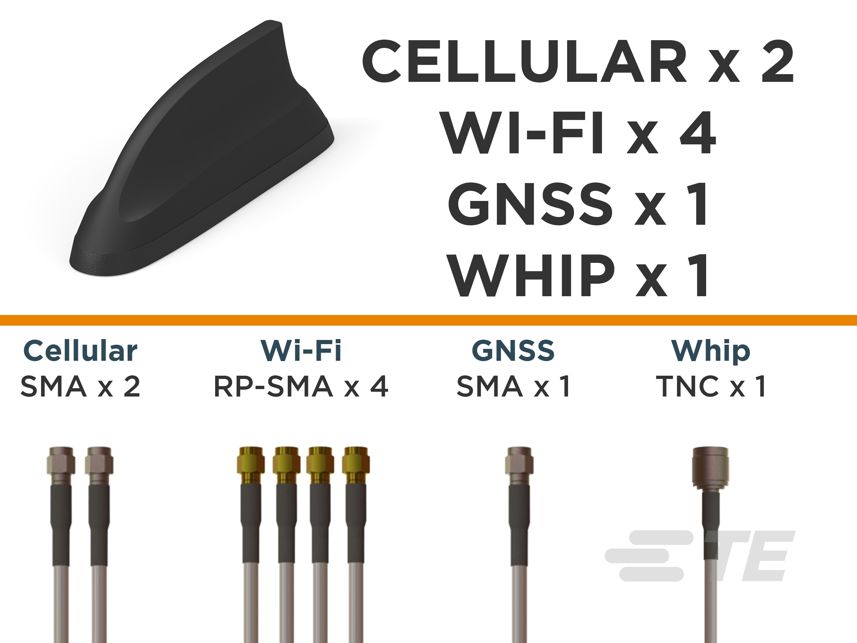 8-Port,2x 5G/LTE,4x WiFi,1xGNSS,Whip,BLK-L000423-04