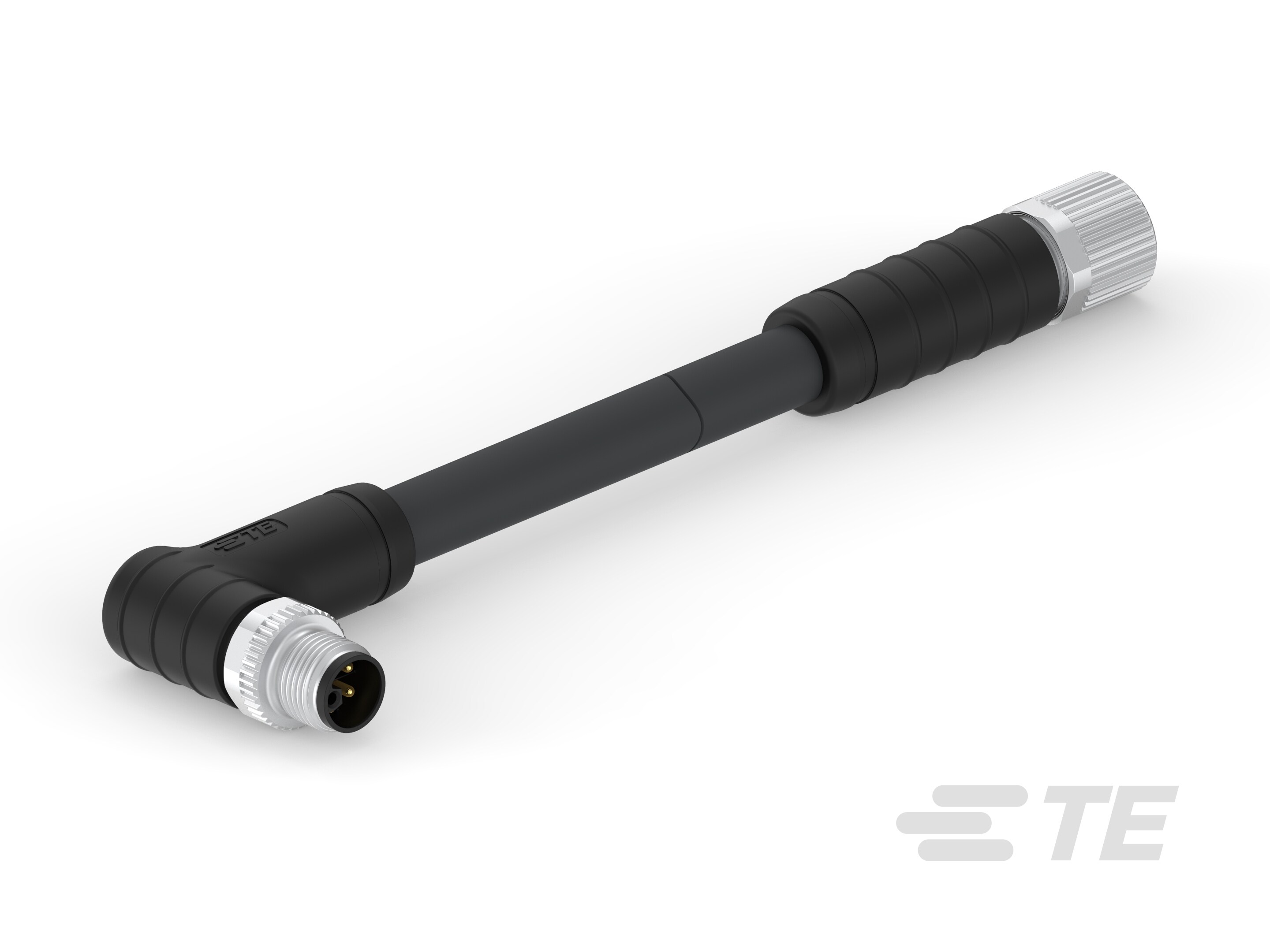 M12 L-code 4 pin male right angle to female straight, polyurethane black 16 AWG-CAT-SI113-M1ZZC