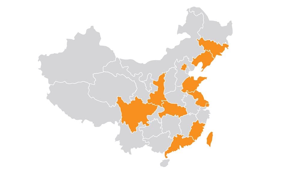 在中国各地的 TE Connectivity 办事处