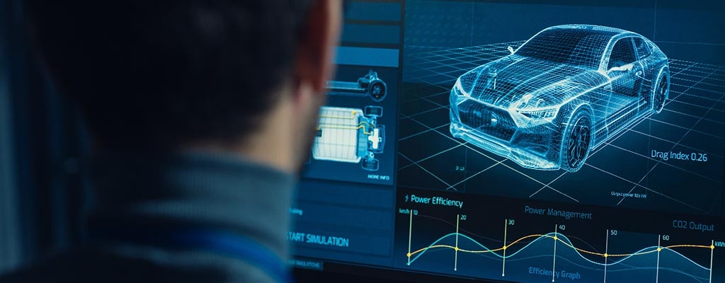工程师正在绘制电动汽车电力基础设施的 CAD 图纸。
