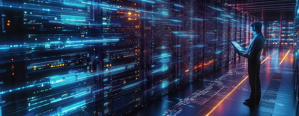 数据中心控制室的 IT 工程师运行生成式 AI 系统。
