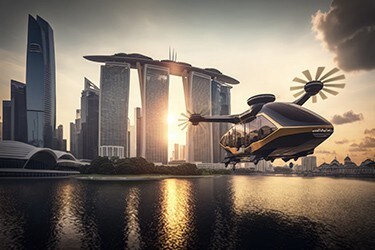 eVTOL recorre una ciudad.