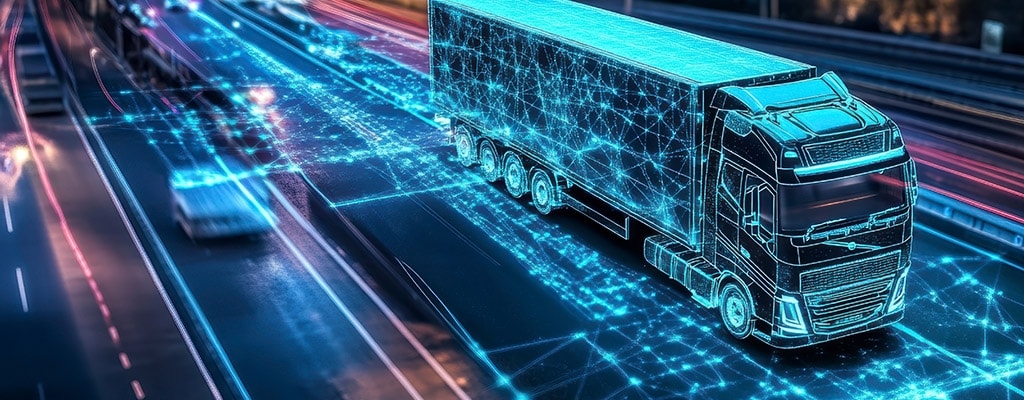 高速公路上的自动驾驶卡车。