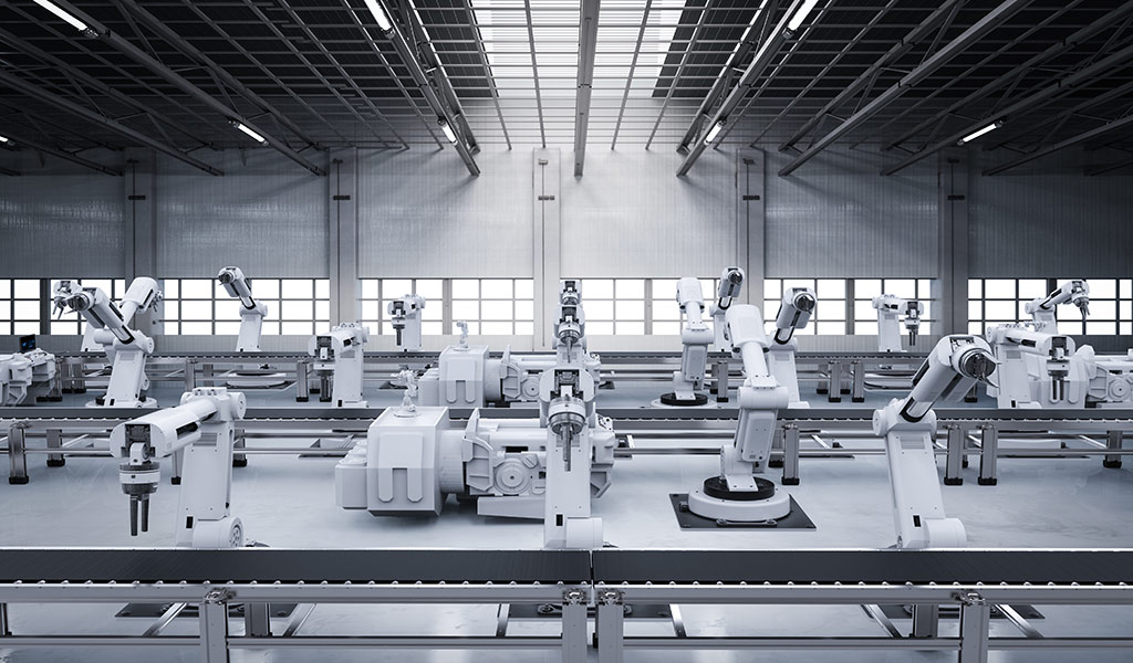 Las máquinas de fábrica ejecutan procesos automatizados con soluciones de conectividad.