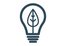 Graphic of a light bulb with a leaf in the middle.